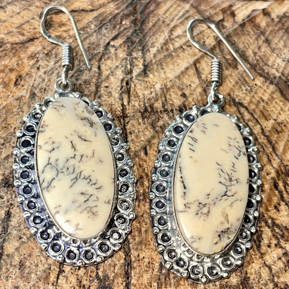 “Stone of Plentitude” Dendritic Agate Earrings 2” - Picture 12 of 14